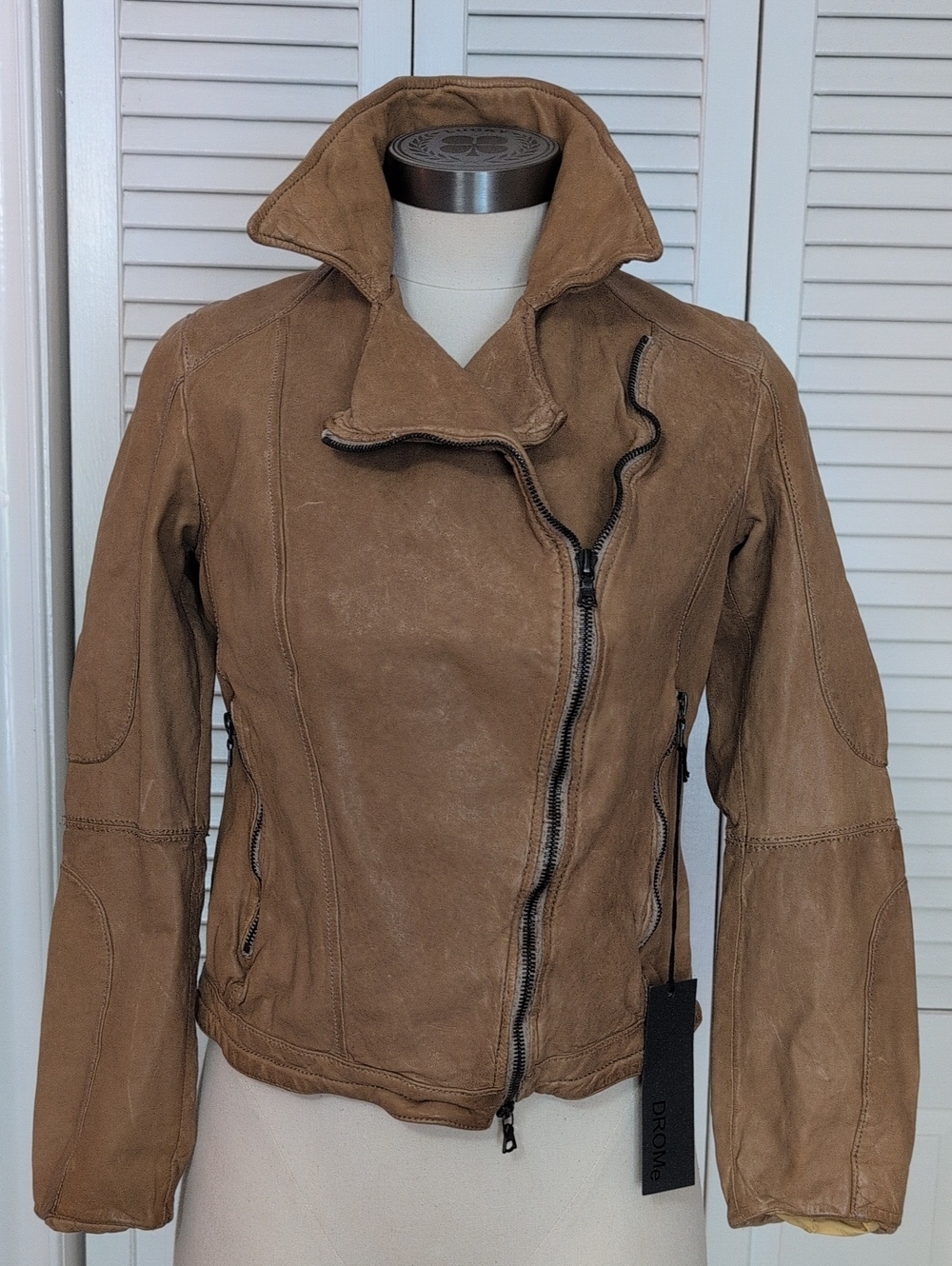 DROMe Women's, NEW, Italy, Distressed Leather Jacket, Mustard, Sz S/XS